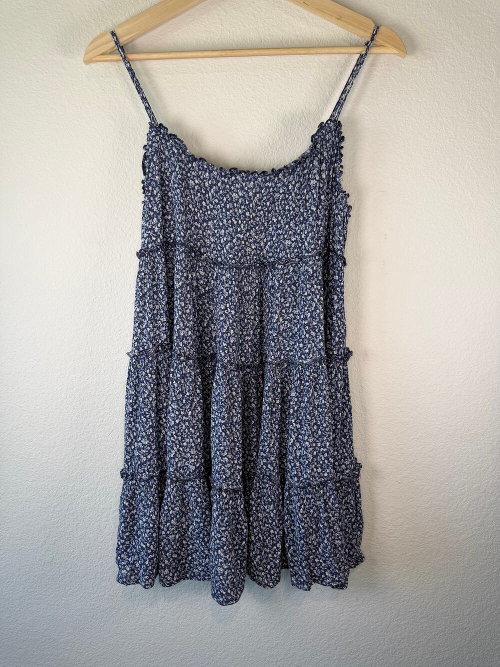 Lulus Adoring You Navy Blue Ditsy Floral Tiered Babydoll Mini Dress Womens M